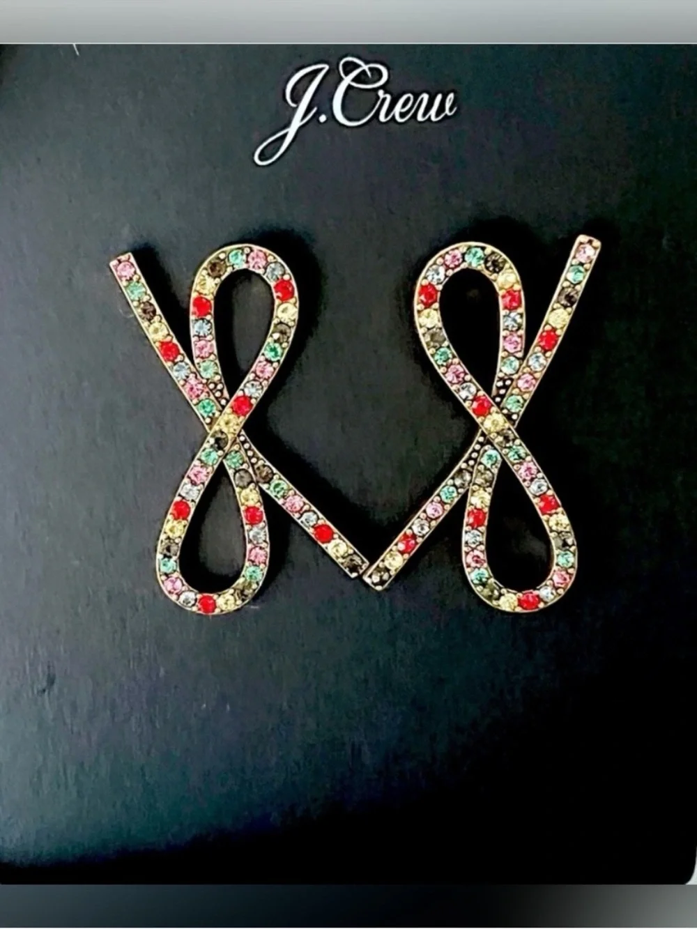 J. Crew Gold-Tone Multicolor Ribbon Bow Loop Drop Earrings